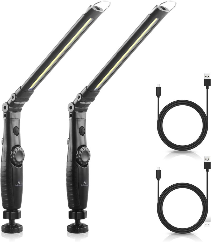 Dr. Prepare LED Work Light, 700 Lumens Foldable Rechargeable Work Light, 3200mAh Cordless Portable Magnetic COB LED Inspection Light for Car Repair, Home, Garage, Emergency, 2 Pack - Image 1