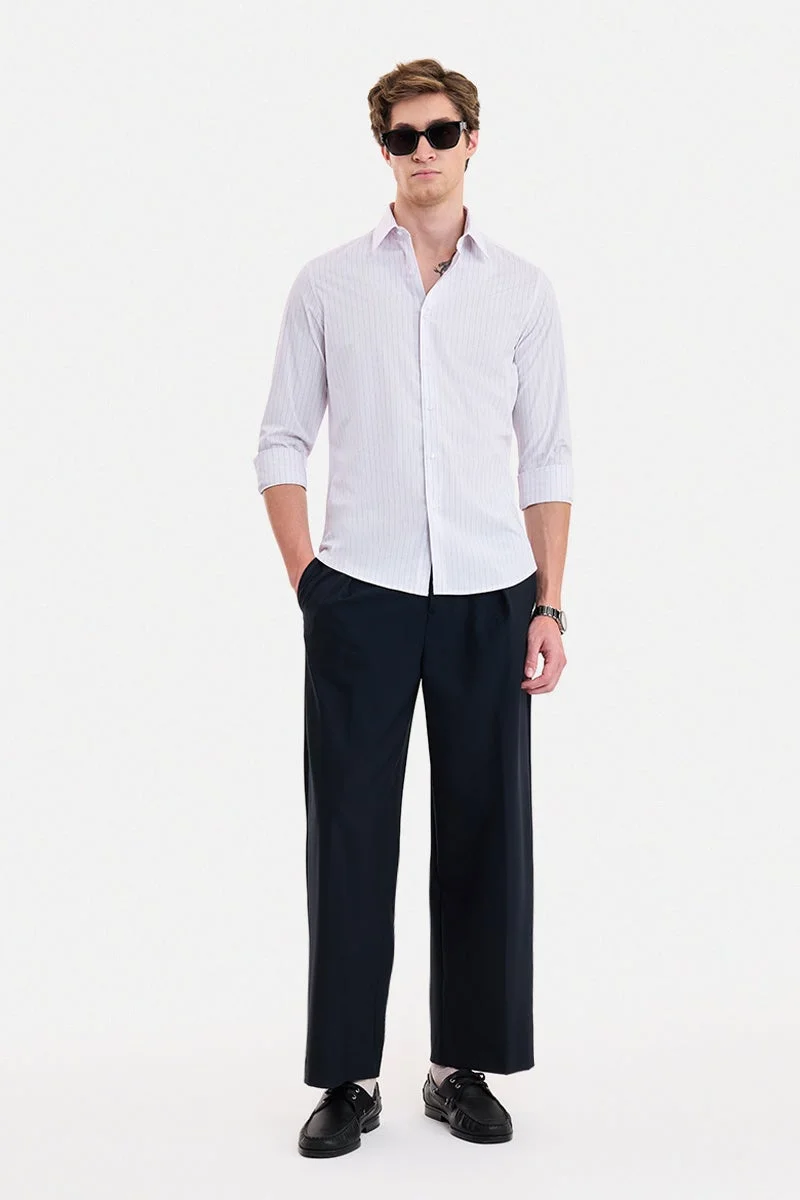 SNITCH White Striped Long Sleeve Slim Fit Formal Luxe Shirt
