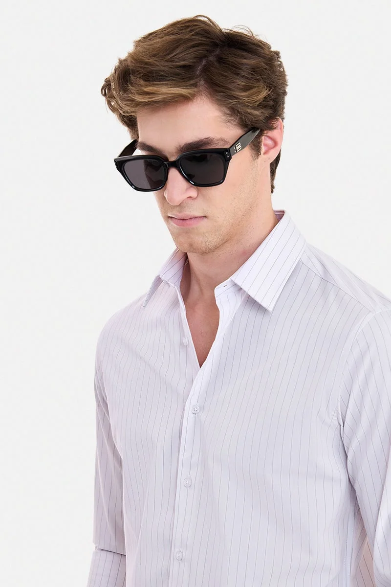 SNITCH White Striped Long Sleeve Slim Fit Formal Luxe Shirt