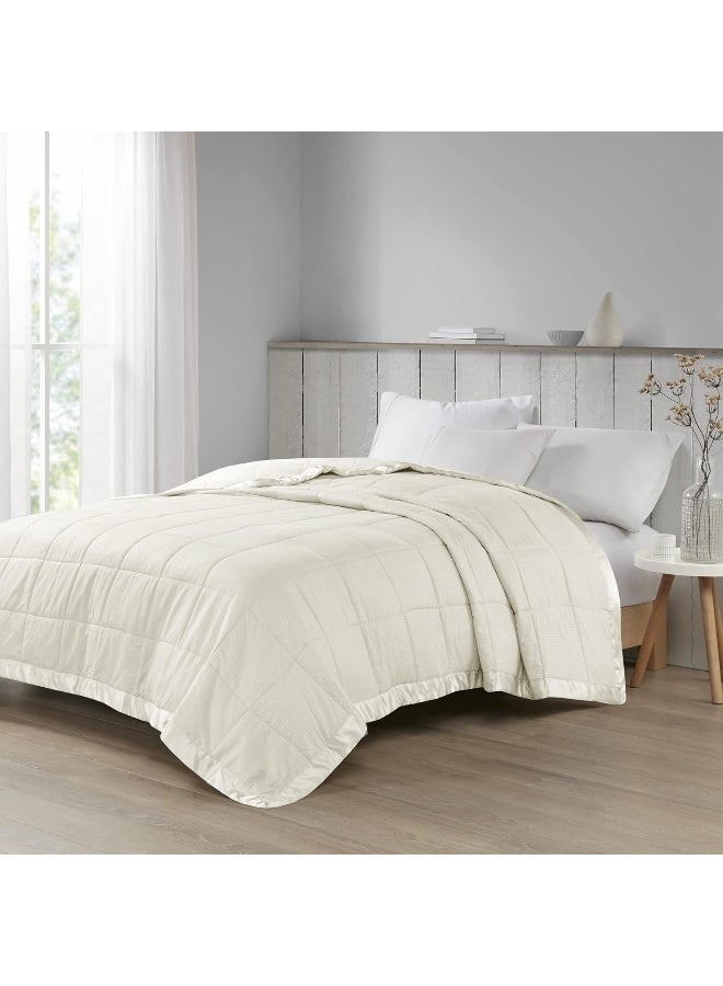 madison park Madison Park Cambria Down Alternative Blanket Premium 3M Scotchgard Moisture Wicking Treatment Lightweight and Soft Bed Cover For Summer with Satin Trim Oversized King Ivory  - Image 5