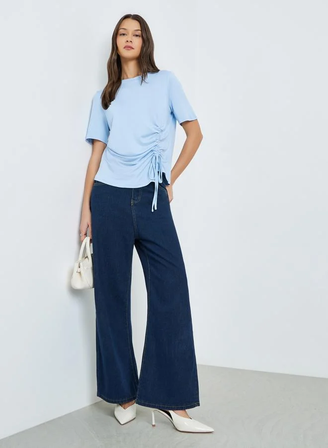 Styli Blue Knitted T-Shirt with Adjustable Drawstring