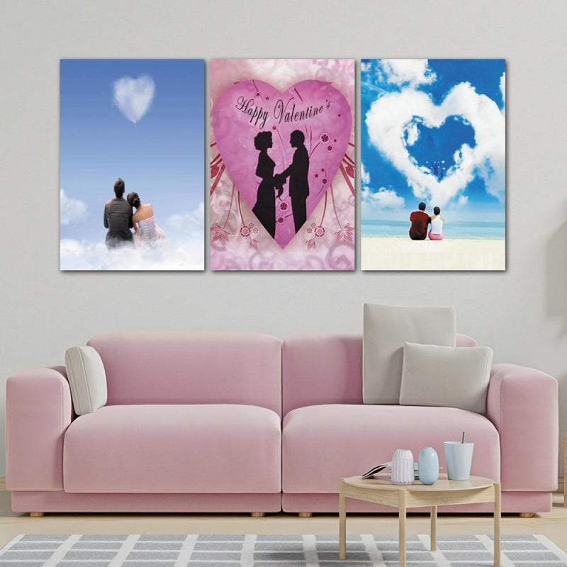 ماركتنا ثلاث لوحات قماشية لعيد الحب مع برواز مجوف مقاس (90×40) ثلاث قطع - Image 1