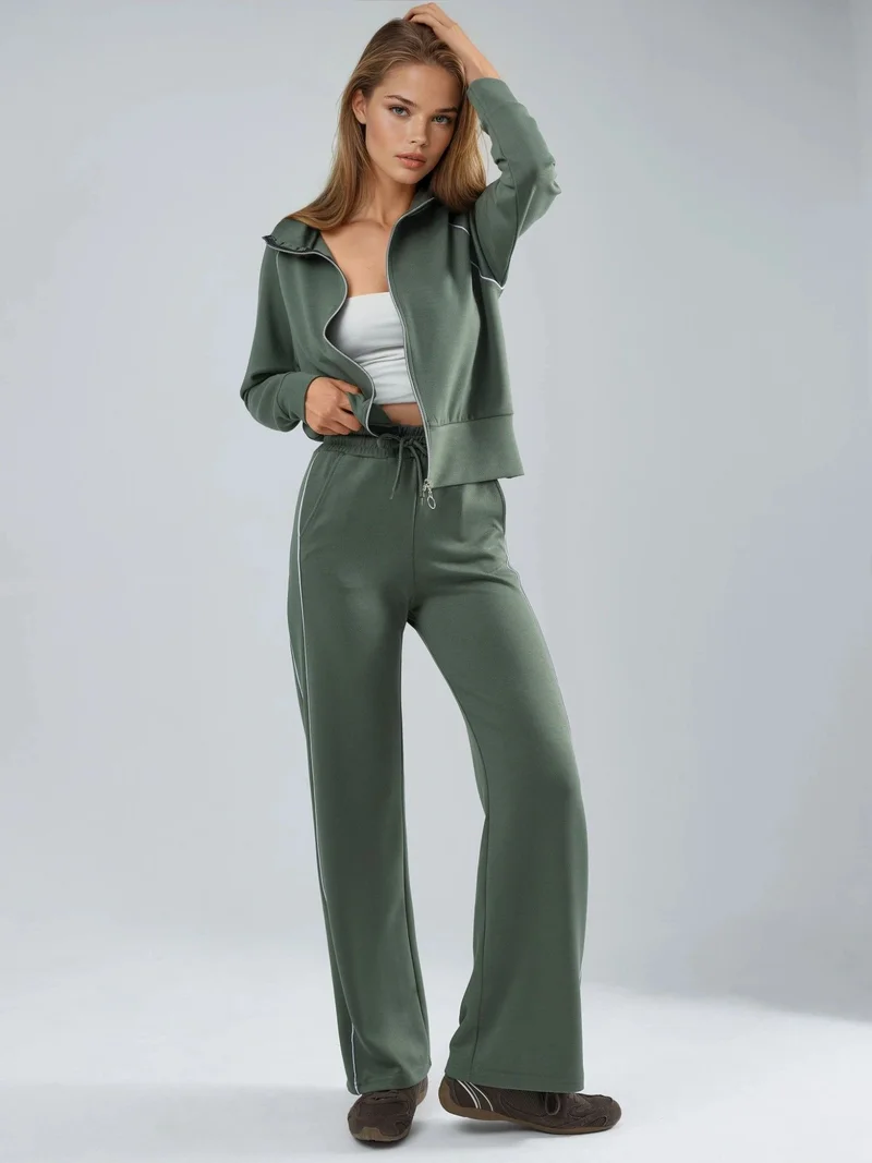 زوبعة Modal Touch Zippered Sweatshirt & Pants Two-Piece Set Bersan Collection
