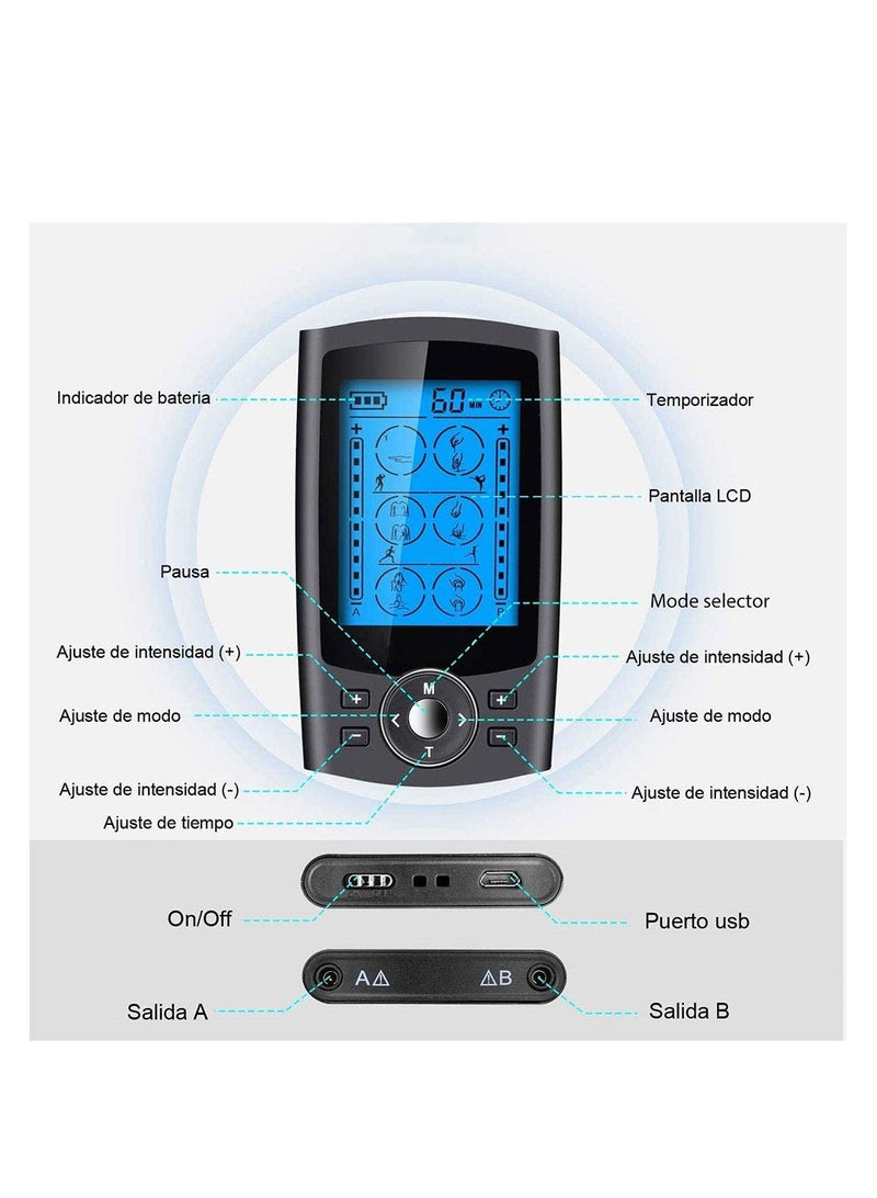 MHD Dual Channel 24 Modes Digital Electric Shock Therapy Pulse Massager TENS Unit Muscle Stimulator Machine for Back, Neck, Sciatica, Nerve Pain Relief with 10 Pads, Dust-Proof Drawstring Storage Bag  - Image 3