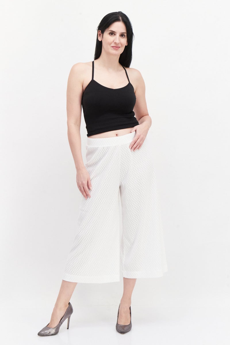Taifun Women Regular Fit Textured Palazzo Pants, White  - Image 3