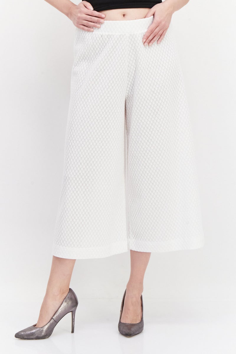 Taifun Women Regular Fit Textured Palazzo Pants, White  - Image 1