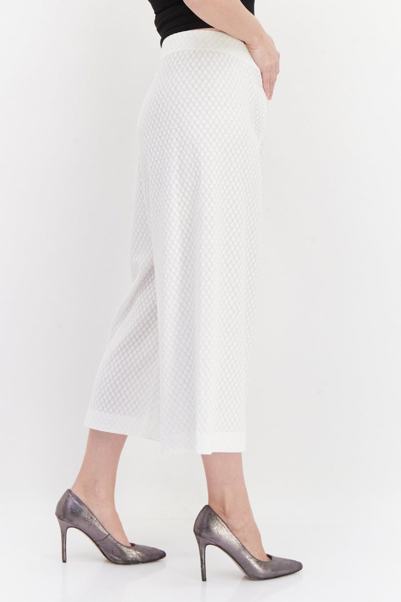 Taifun Women Regular Fit Textured Palazzo Pants, White  - Image 2