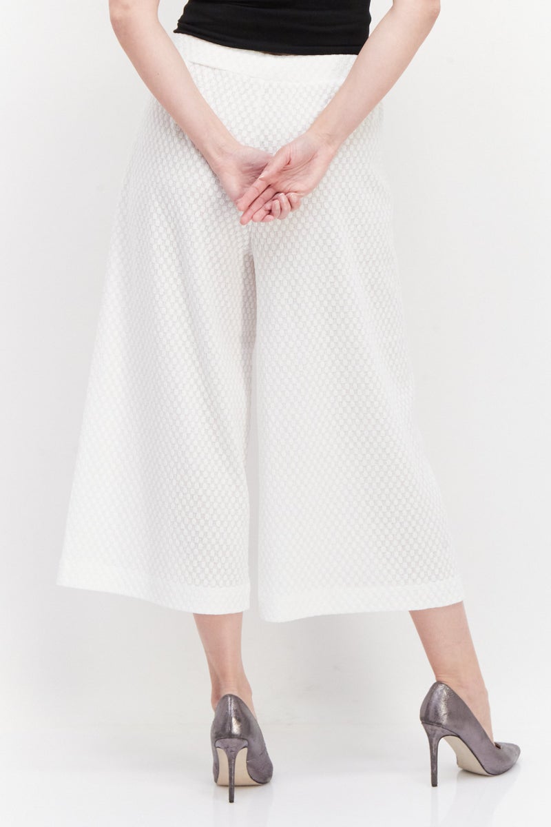 Taifun Women Regular Fit Textured Palazzo Pants, White  - Image 4