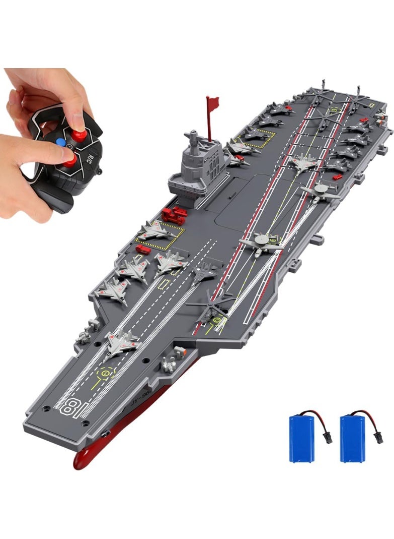 RC Boats for Kids 8-12, 16-inch Warship Battleship Aircraft Carrier with 2 Rechargeable Batteries, 15mph High Speed Remote Control Military Ship for Pool & Lake, Exhibits Model Gift for Boys - Image 1