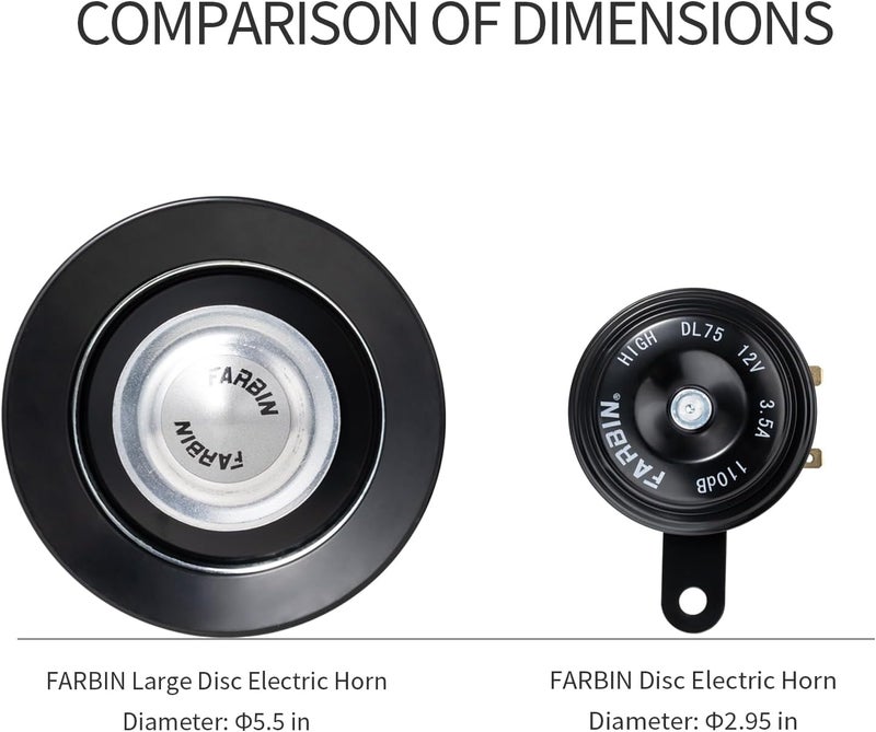 FARBIN Car Horn Loud 12V High/Low Tone Super Loud Waterproof Motorcycle Horn for Trucks Pickups SUV (Black) - Image 5