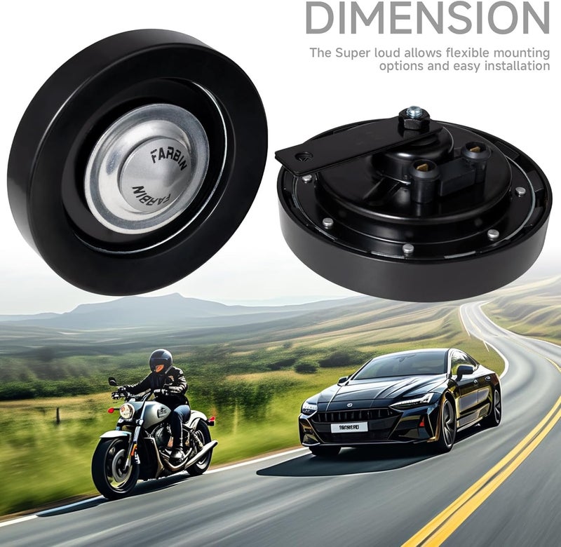 FARBIN Car Horn Loud 12V High/Low Tone Super Loud Waterproof Motorcycle Horn for Trucks Pickups SUV (Black) - Image 2