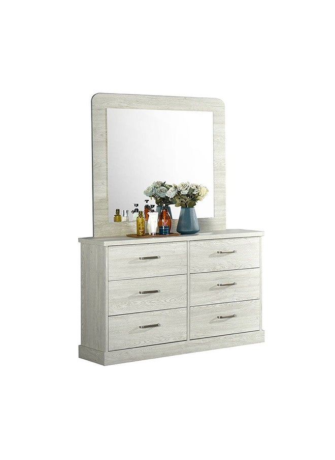 DANUBE HOME Zirco 6 Drawer Dresser With Mirror Durable Vanity Table Dressing Makeup Desk With Storage Modern Design Bedroom Furniture L 120x39x183.4 Cm White Oak  - Image 2