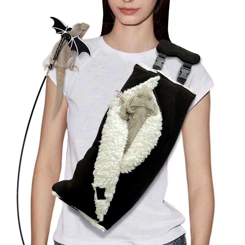 WATFOON Adjustable Fluffy Bearded Dragon Sling Carrier Bag, Reptile Carrier with Leash Harness Lizard Cage Accessories for Small Animal, Kitty, Ferrets, Squirrel, Hamsters,Parrot (X-Large) - Image 1