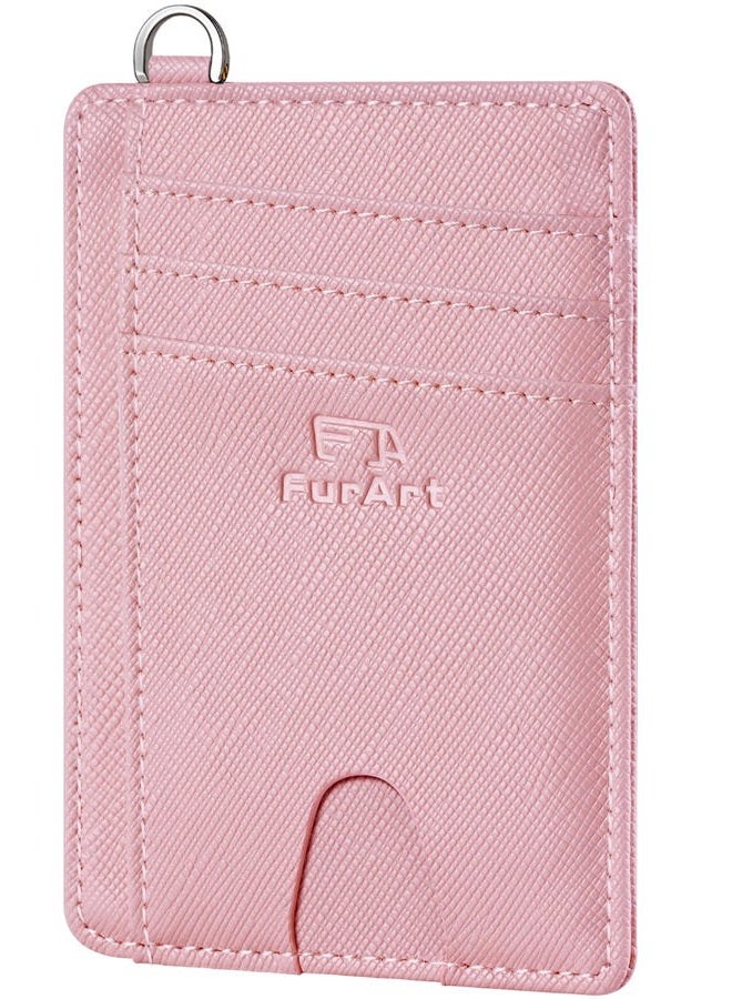 FurArt Minimalist Slim Wallet, Credit Card Holder with RFID Blocking for Women Men, Disassembly D Shackle Pink Saffiano - Image 1