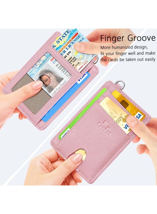 FurArt Minimalist Slim Wallet, Credit Card Holder with RFID Blocking for Women Men, Disassembly D Shackle Pink Saffiano - Image 3