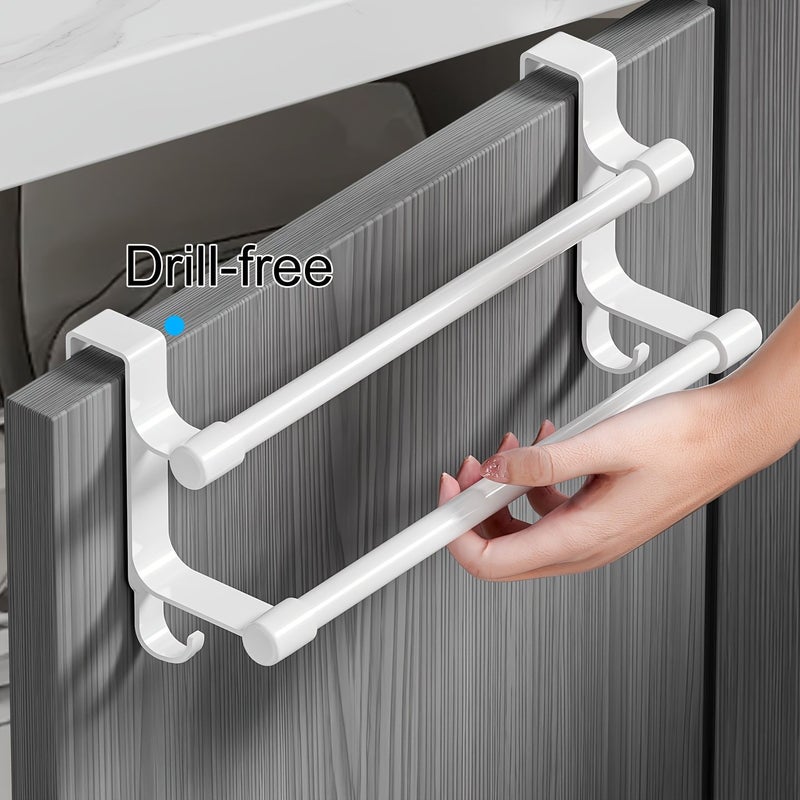 رف مناشف صغير أبيض بتصميم قضيب مزدوج، بدون حفر، حامل باب خزانة - Image 2