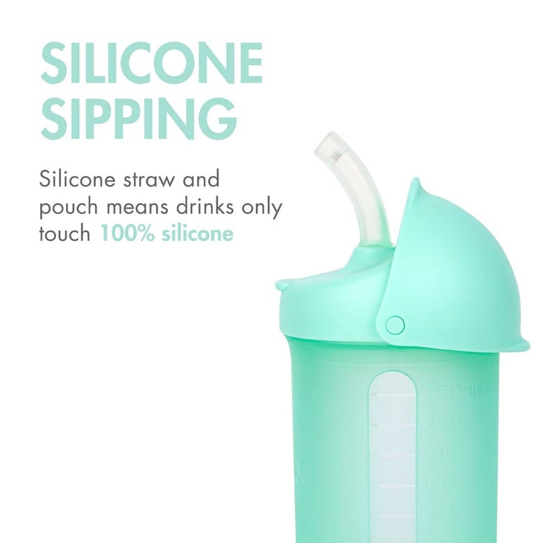 Boon Swig Insulated Silicone Straw Sippy Cup - Flip Top Spill Proof Toddler Straw Cups - Baby and Toddler Feeding Supplies - Baby Travel Essentials - 9 Oz - Mint - Image 2