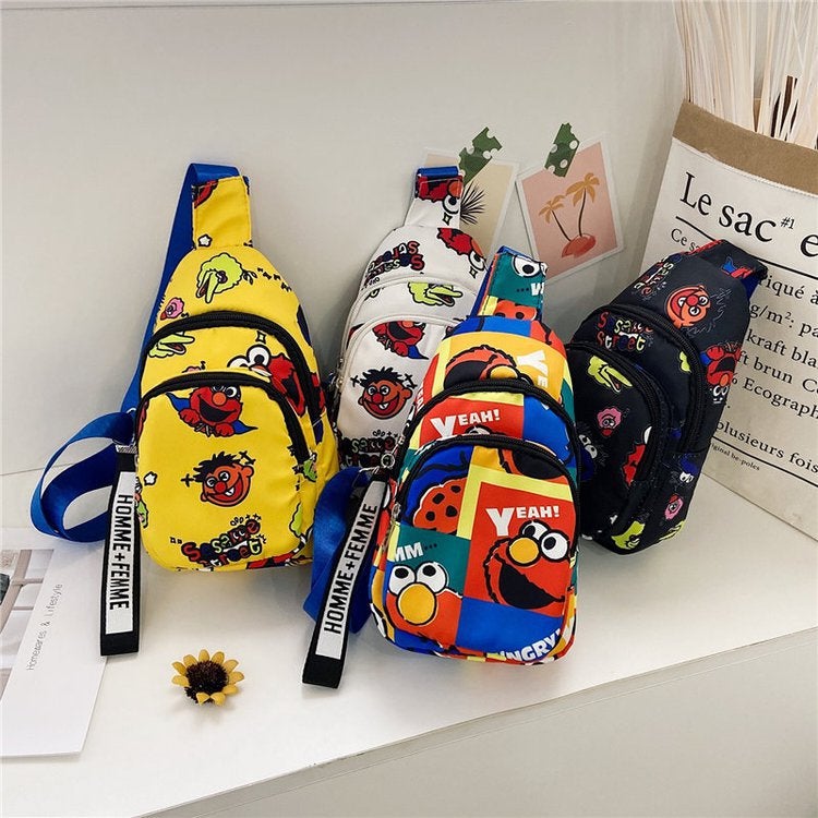 Bag Children'S Bag New 2021 Crossbody Shoulder Bag Boys' Chest Bag Korean Cartoon Canvas Sesame Street Coin Purse - Image 2
