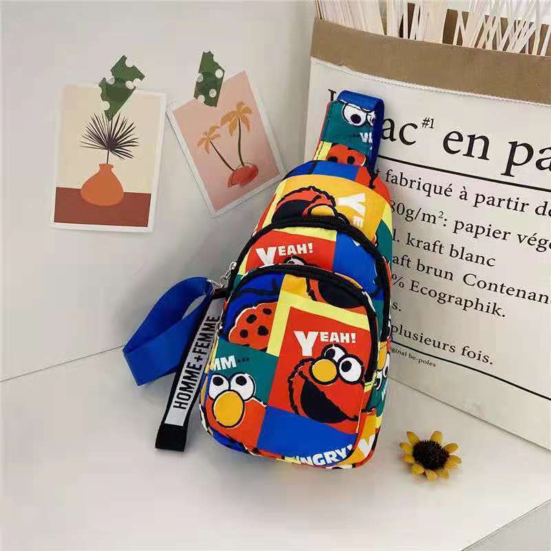 Bag Children'S Bag New 2021 Crossbody Shoulder Bag Boys' Chest Bag Korean Cartoon Canvas Sesame Street Coin Purse - Image 1