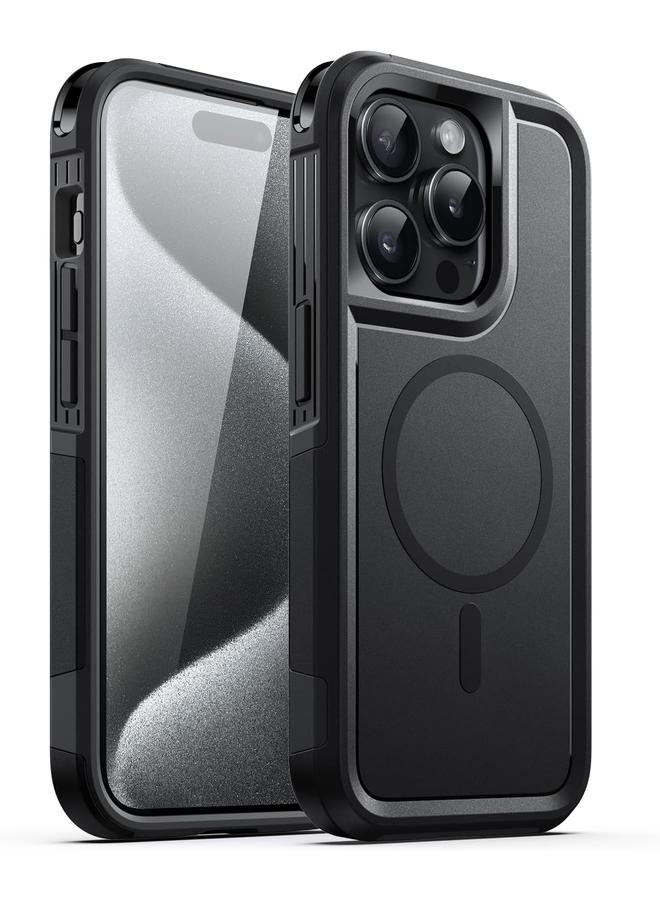جي تيك جراب لهاتف iPhone 15 Pro Max مقاس 6.7 بوصة متوافق مع Magsafe شديد التحمل بطبقة مزدوجة للحماية القوية ومضاد للصدمات وغطاء مغناطيسي قوي للهاتف باللون الأسود - Image 1