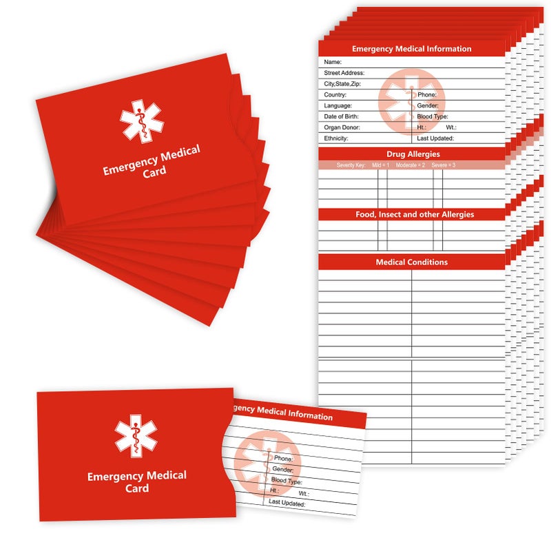 MEDMAX 8 Pack Emergency Medical Cards Tri-Folding with Protective Sleeves, Emergency Medical Alert Information Contact ID Card for Wallet Pocket - Image 1