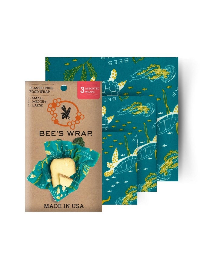 Bee's Wrap Bee's Wrap Beeswax Wraps for Food - Ocean 3 Pack (S, M, L) Made in USA Reusable & Organic Food Wraps, Sandwich Wrap & Bowl Covers - Eco-Friendly Alternative to Aluminum Foil & Plastic Wrap  - Image 1