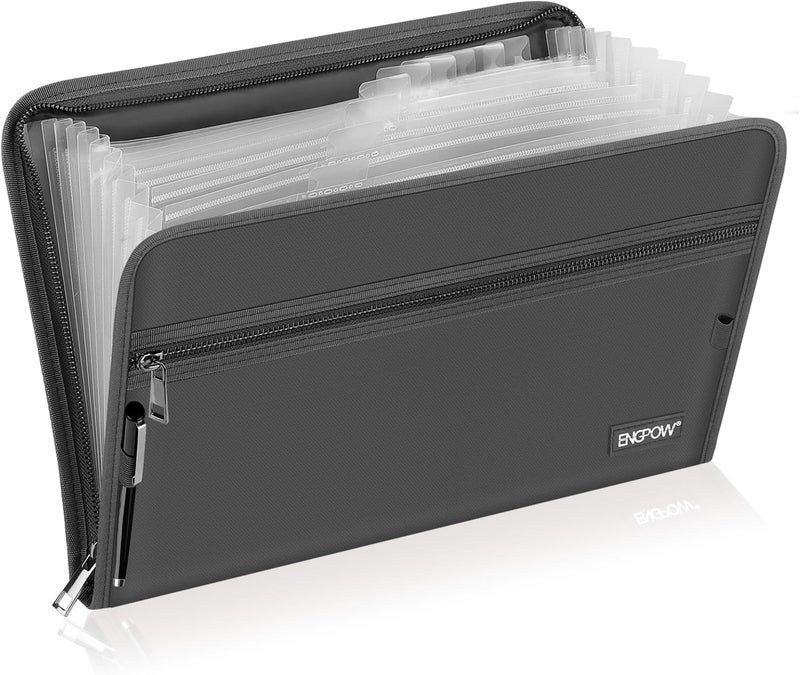 ENGPOW Accordion File Organizer,Fireproof 13 Pockets Expanding File Folder,Document Organizer Folder with Zipper＆Labels,Portable Home Travel Safe Storage for Letter A4 Files and More,Gray - Image 1