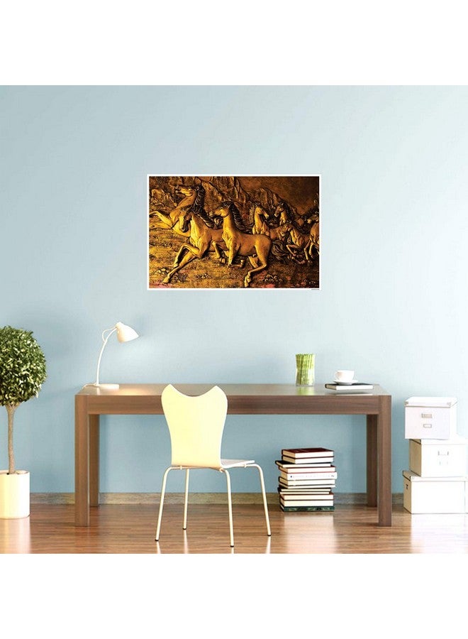 عصا لي ملصق لاصق صديق للبيئة غير قابل للتمزق من StickMe Powerful Vaastu 3D Art 7 Running Golden Horses (SM2092، متعدد الألوان، 12 × 18 بوصة/متوسط)