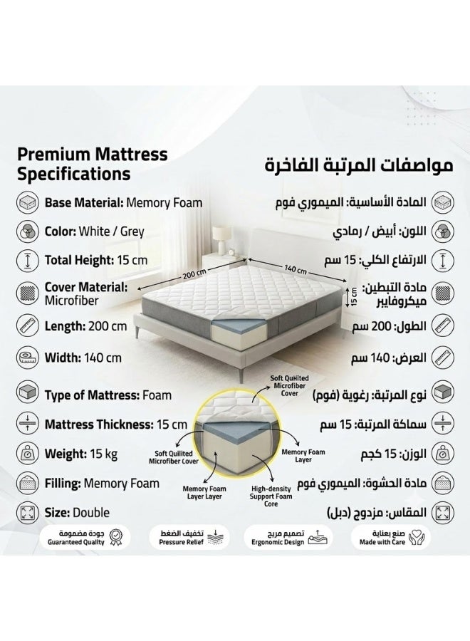 SMART HOME Multi-layer bed mattress with high-density foam texture, comfortable mattress with two-layer system, high-density memory foam filling and soft microfiber mattress fabric (size 200X140X15) - Image 2