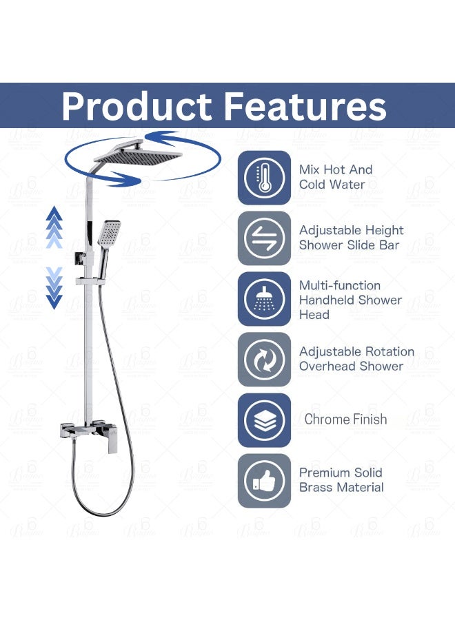 B BAGNO 9063-2CR Luxury Shower System – Wall Mounted, Chrome Finish, Rain & Hand Shower Combo, Thermostatic Mixer - Image 2