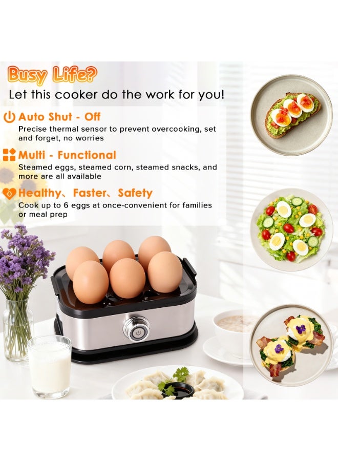 Naxifly Electric Egg Boiler, Rapid Stainless Steel Egg Cooker with Auto Shut Off for Soft, Medium, Hard Boiled, Omelet Maker Compact Electric Vegetable Steamer for Cooking, Easy to Clean - Image 3
