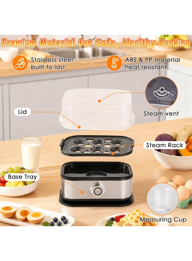 Naxifly Electric Egg Boiler, Rapid Stainless Steel Egg Cooker with Auto Shut Off for Soft, Medium, Hard Boiled, Omelet Maker Compact Electric Vegetable Steamer for Cooking, Easy to Clean - Image 4