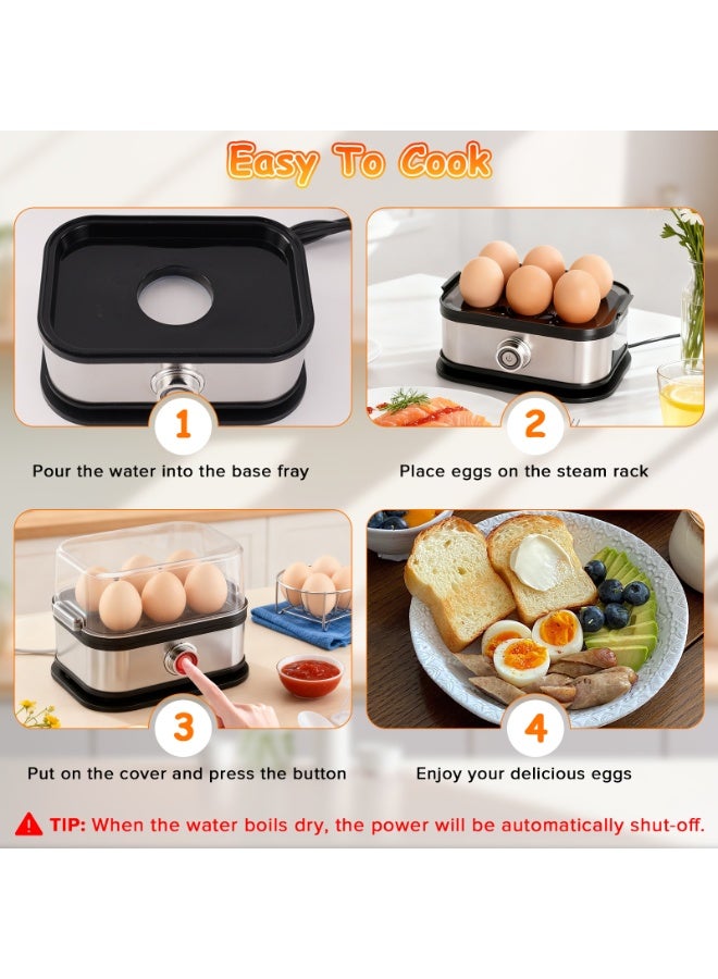Naxifly Electric Egg Boiler, Rapid Stainless Steel Egg Cooker with Auto Shut Off for Soft, Medium, Hard Boiled, Omelet Maker Compact Electric Vegetable Steamer for Cooking, Easy to Clean - Image 5