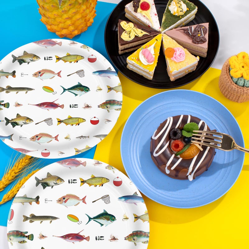 KFJBPB 40 Pcs Fishing Plates and Napkins Party Supplies, Fishing Birthday Paper Plates and Napkins Disposable Tableware Set for Ofishally One Birthday Decorations Serves 20 - Image 5
