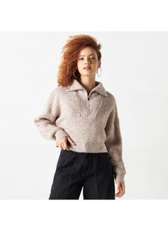Lee Cooper Textured Pullover with Collar and Zip Closure