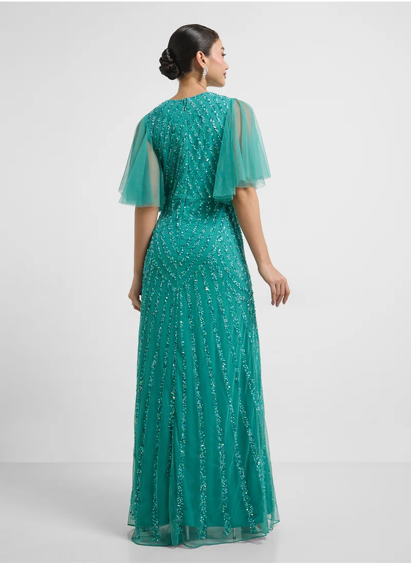 Namshi x Julia Embellished Ruffle Sleeve Dress