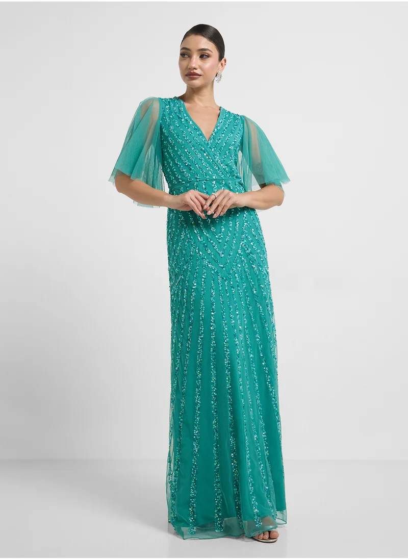 Namshi x Julia Embellished Ruffle Sleeve Dress