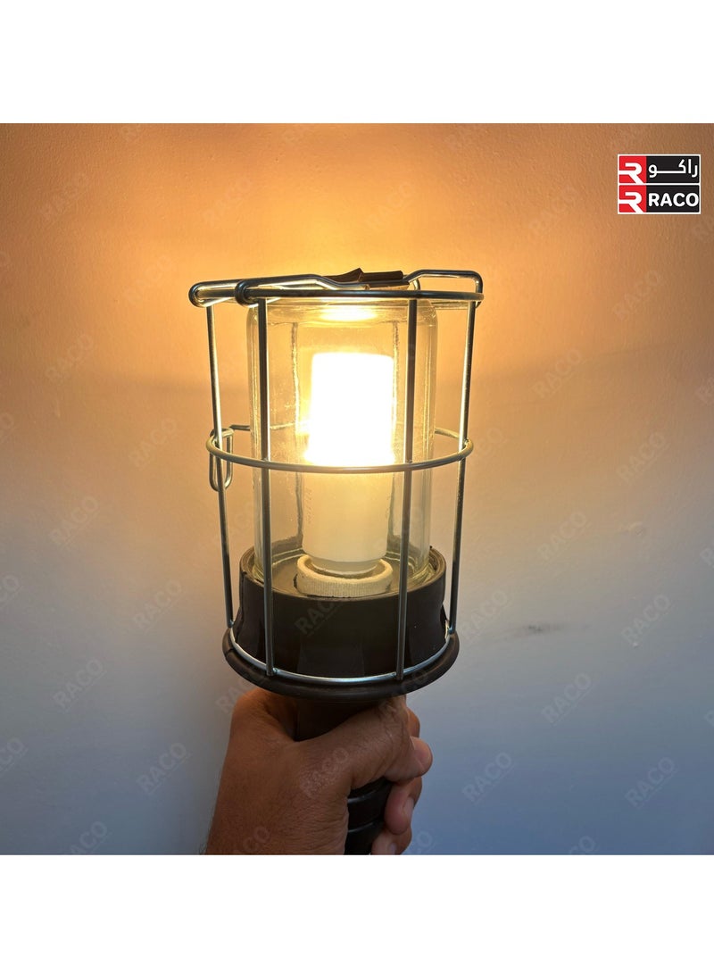 RACO Portable Hand Lamp – E27 Socket, Glass Cover, 13A Plug, 5M Cable | Work Light for Garage, Camping & Construction