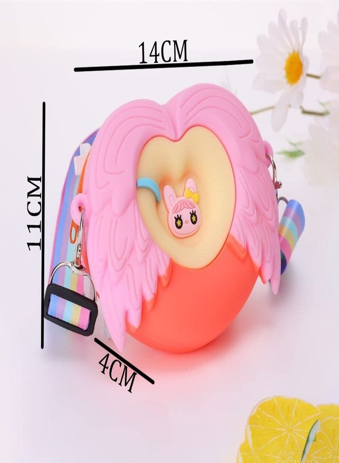 SYGA Children Angel Wings Pop It Sling Silicone Messenger Heart Design Bag Coin Bag Cartoon Handbag for Toddlers Kids (Orange) - Image 3