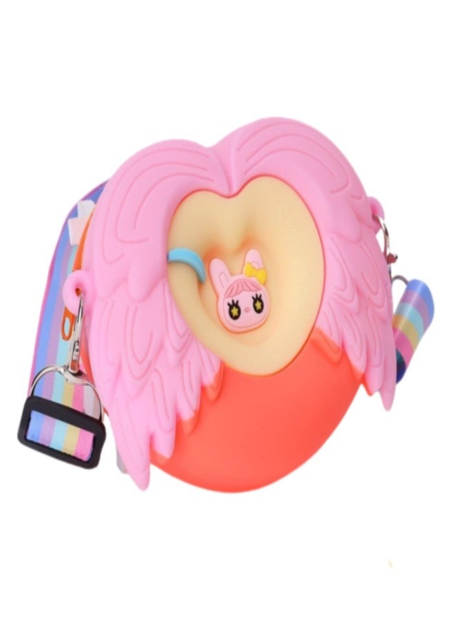 SYGA Children Angel Wings Pop It Sling Silicone Messenger Heart Design Bag Coin Bag Cartoon Handbag for Toddlers Kids (Orange) - Image 1
