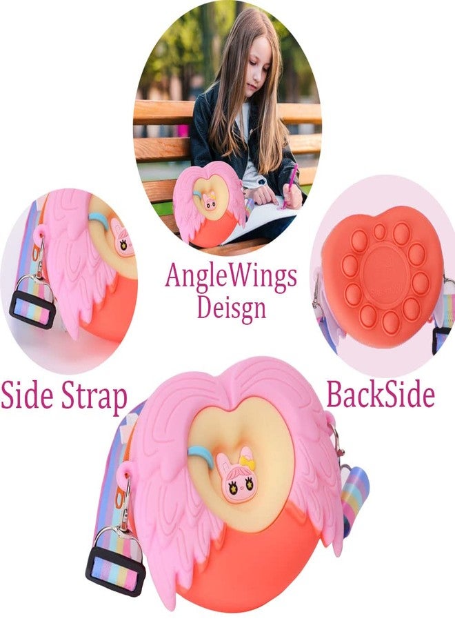 SYGA Children Angel Wings Pop It Sling Silicone Messenger Heart Design Bag Coin Bag Cartoon Handbag for Toddlers Kids (Orange) - Image 4