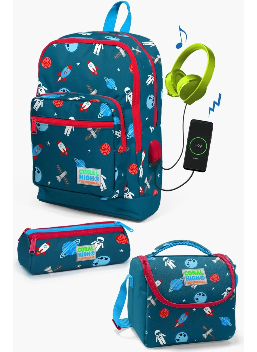 CORAL HIGH Kids Indigo Red Space Patterned USB 3-Piece School Bag Set SET0123290