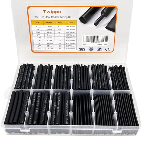 Twippo Heat Shrink Tubing Kit 355pcs 31 Dual Wall Adhesive Lined Electrical Waterproof Industrial HeatShrink Tubing Terminals Marine Grade Wire Connector Shrink Wrap Tube 315 Length Black - Image 1