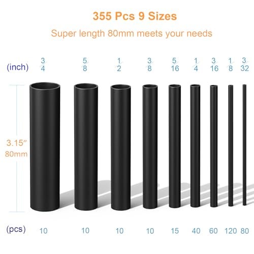 Twippo Heat Shrink Tubing Kit 355pcs 31 Dual Wall Adhesive Lined Electrical Waterproof Industrial HeatShrink Tubing Terminals Marine Grade Wire Connector Shrink Wrap Tube 315 Length Black - Image 3
