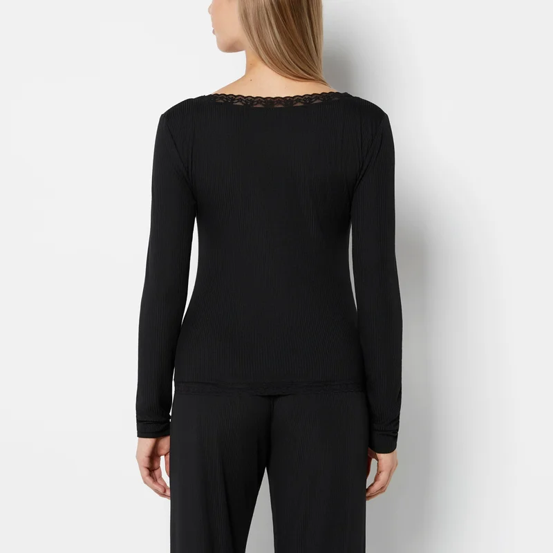 La Senza La Senza Casual Sleep Ribbed Long Sleeve Top with Lace Trim