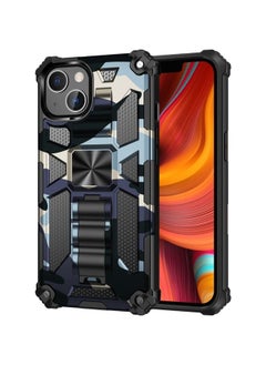 Generic Case Cover For iPhone 13 Camouflage Armor Kickstand TPU + PC Magnetic Phone Case Navy Blue 