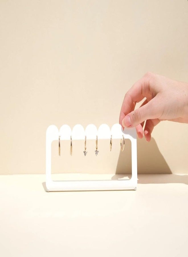CRUTO Modern Acrylic Earring Display Stand | White Scalloped Jewellery Holder for Studs, Hoops & Danglers | Elegant Organizer for Women, Home Vanity, Boutique & Retail Counter Display - Image 2