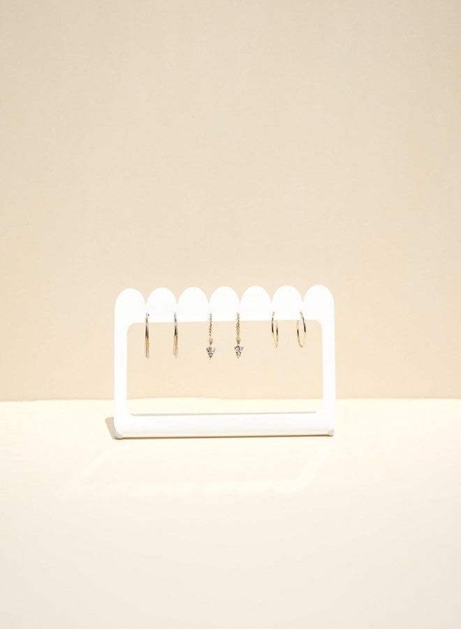 CRUTO Modern Acrylic Earring Display Stand | White Scalloped Jewellery Holder for Studs, Hoops & Danglers | Elegant Organizer for Women, Home Vanity, Boutique & Retail Counter Display - Image 1