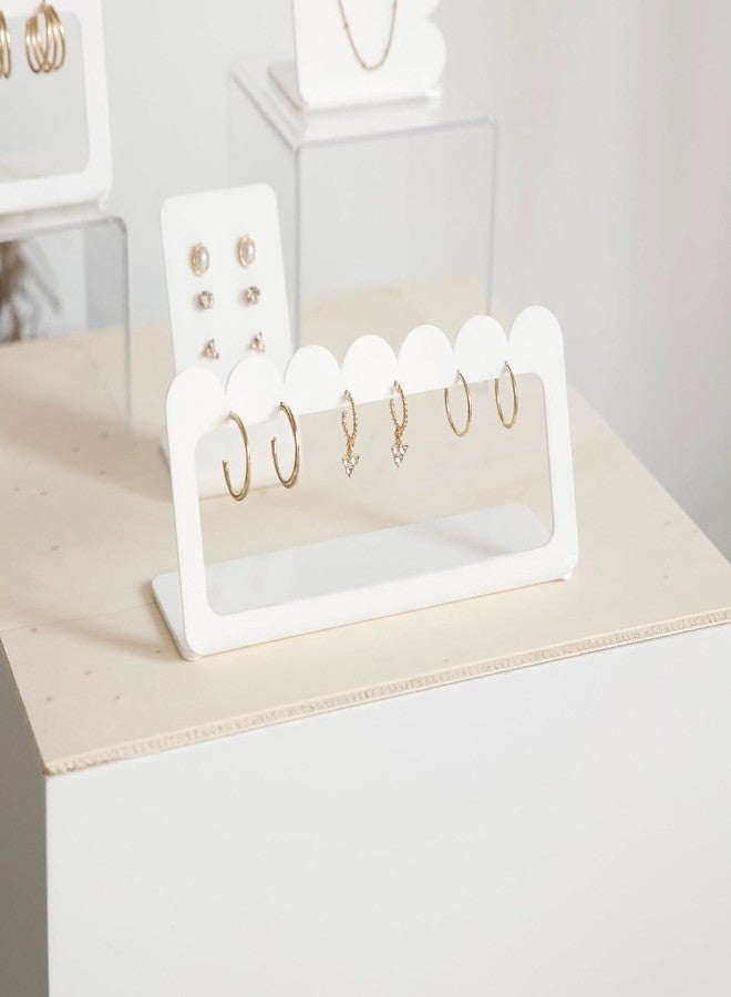 CRUTO Modern Acrylic Earring Display Stand | White Scalloped Jewellery Holder for Studs, Hoops & Danglers | Elegant Organizer for Women, Home Vanity, Boutique & Retail Counter Display - Image 3