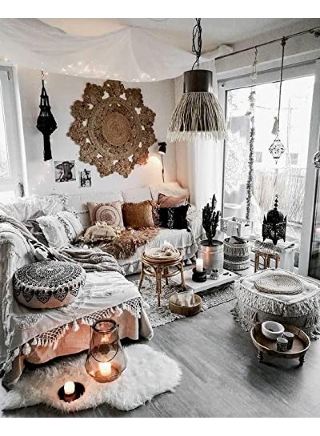 HANDPICKED FURNITURE Jute Wool And Cotton Beige Round Carpet Ultra Soft Area Carpets For Bed Room Living Room And Dining Room Anti-Slip Floor Carpets Easy To Clean Made In Turkey 90X90Cm - Image 5